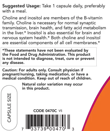 Now Foods Kolin és Inozitol 500 mg 100 Veg Kapszula