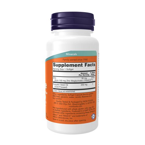 Now Foods Cink Glicinát lágykapszula Tökmagolajjal 120 Lágykapszula