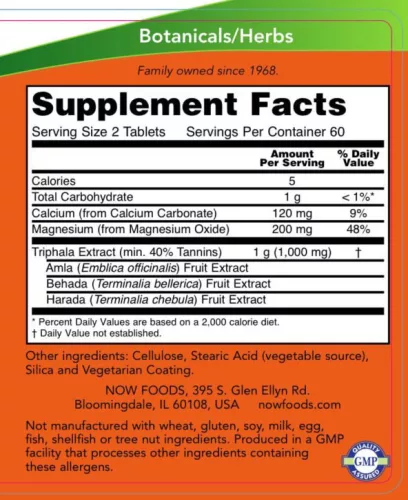 Now Foods Triphala 500 mg - Gyümölcskivonat 120 Tabletta