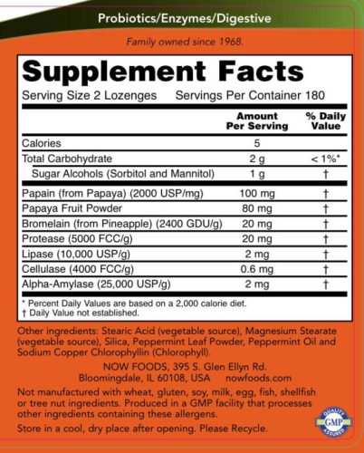 Now Foods Papaya Enzim szopogató 360 Szopogató Tabletta