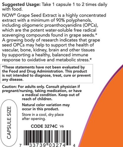 Now Foods Grape Seed 250 mg - Szőlőmag Kivonat 90 Veg Kapszula