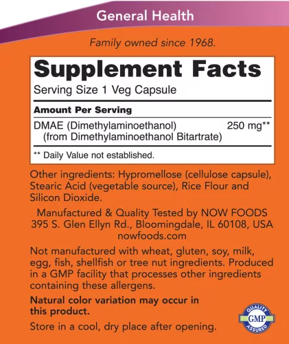 Now Foods DMAE Agyserkentő 250 mg 100 Veg Kapszula
