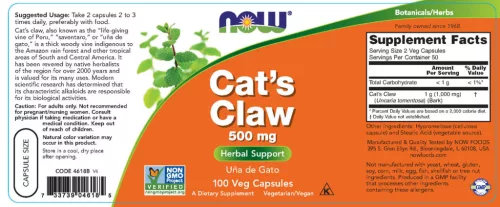 Now Foods Cat's Claw - Macskakarom 500 mg 100 Kapszula