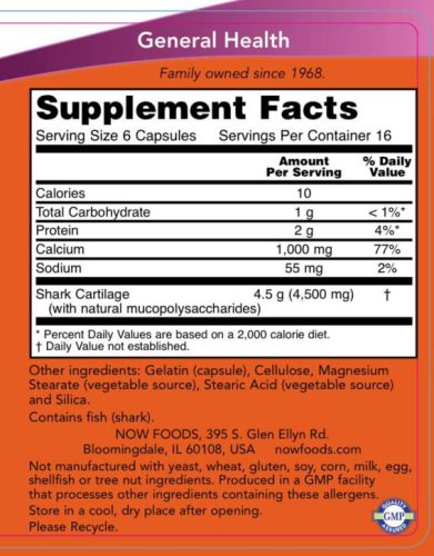 Now Foods Shark Cartilage - Cápa Porc 750 mg 100 Kapszula