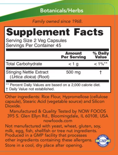 Now Foods Csalán Gyökér kivonat 250 mg - Stinging Nettle Root Extract 250 mg 90 Veg Kapszula