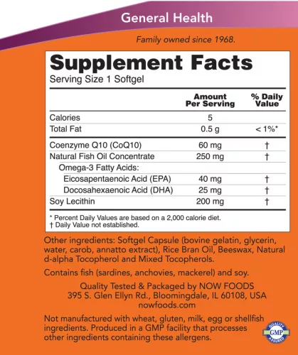 Now Foods Coq10 60 mg With Omega 3 Fish Oil - Q10 Koenzim Omega-3 Halolajjal 60 Lágykapszula