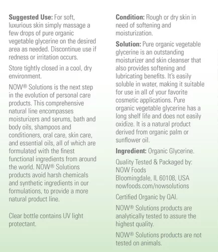 Now Foods Vegetable Glycerin, Organic - Organikus Hidratáló és Bőrtisztító Krém 237 ml