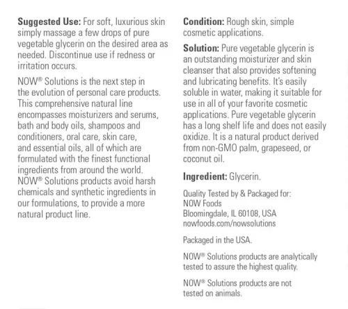 Now Foods Vegetable Glycerine - Hidratáló és Bőrtisztító Krém 473 ml