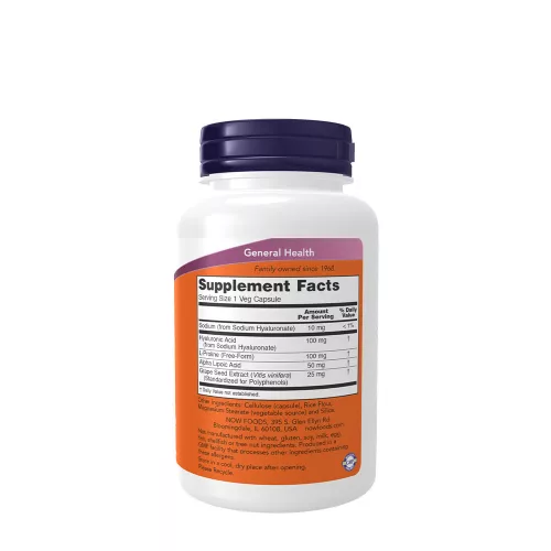 Now Foods Hialuronsav (Hyaluronic Acid) 100 mg 120 Veg Kapszula
