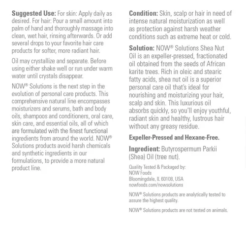 Now Foods Shea Nut Oil – Shea Diós Tápláló és hidratáló Olaj 473 ml