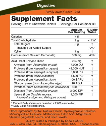 Now Foods Emésztő Enzimes rágótabletta - Acid Relief With Enzymes Chewables 60 Rágótabletta