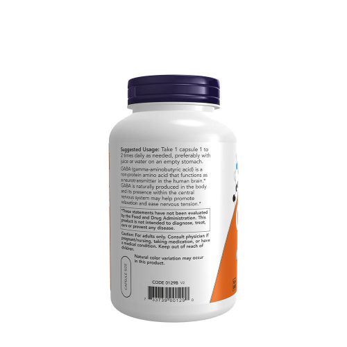 Now Foods GABA 750 mg - Gamma-amino-vajsav 200 Veg Kapszula