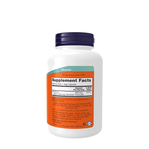 Now Foods Króm-pikolinát 200 mcg 250 Veg Kapszula