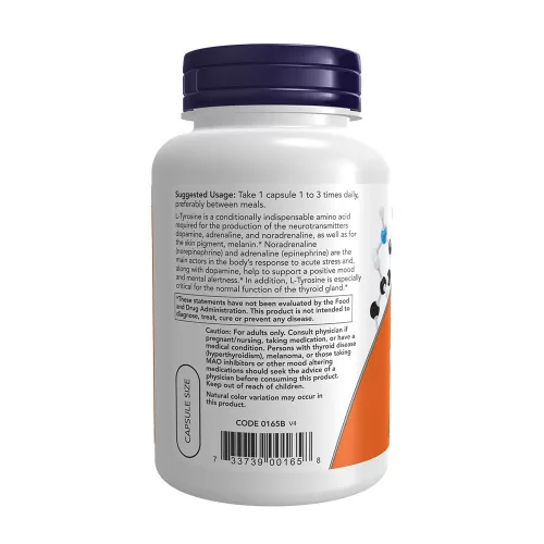 Now Foods L-Tirozin 750 mg, Extra Strength 90 Veg Kapszula