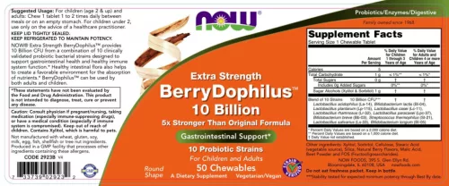 Now Foods BerryDophilus™ 10 Billion - Extra Erős Probiotikum 50 Rágótabletta