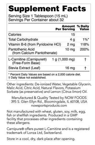 Now Foods Folyékony L-karnitin - L-Carnitine Liquid 1000 mg 473 ml