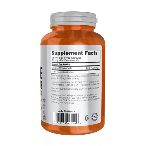 Now Foods Creatine Monohydrate 750 mg - Kreatin-monohidrát 240 Veg Kapszula