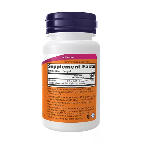 Now Foods D3 Vitamin 2500 NE 180 Lágykapszula