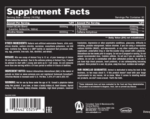 Universal Nutrition Animal Fury - Edzés Előtti Teljesítményfokozó 480 g