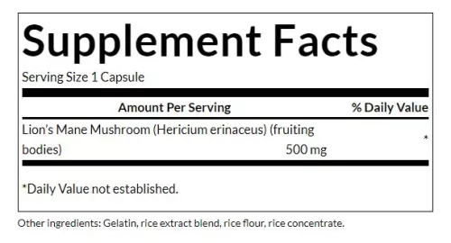 Swanson Lion's Mane Mushroom - Oroszlánsörény-gomba Kapszula 60 Kapszula