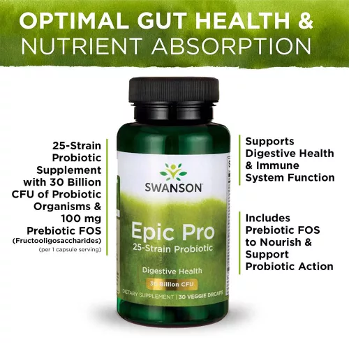 Swanson Epic Pro 25-Strain Probiotikum 30 BILLION CFU 30 Veg Kapszula