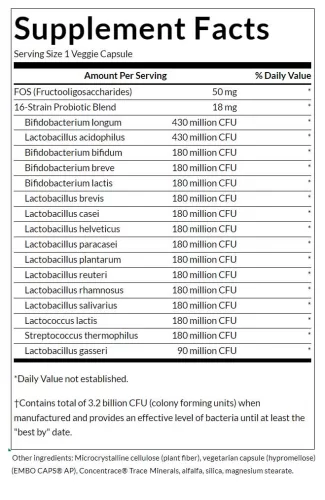 Swanson Dr. Stephen Langer's Ultimate 16 Strain Probiotic with FOS 3.2 BILLION CFU 60 Veg Kapszula