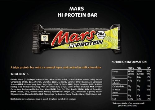 Mars High Protein Low Sugar Bar - Alacsony Cukortartalmú Fehérjeszelet - Klasszikus 55 g