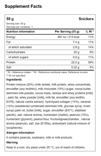 Snickers High Protein Bar - Fehérjeszelet - Klasszikus 55 g