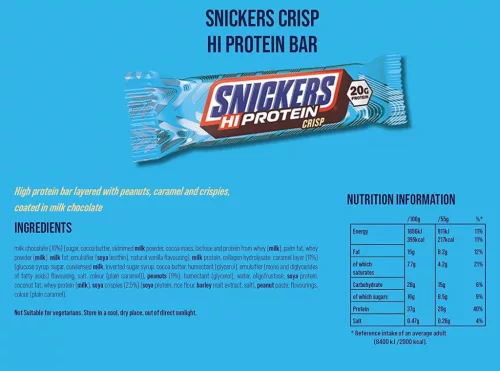 Snickers High Protein Bar - Fehérjeszelet - Csokoládés Keksz (Crisp Bar) 55 g