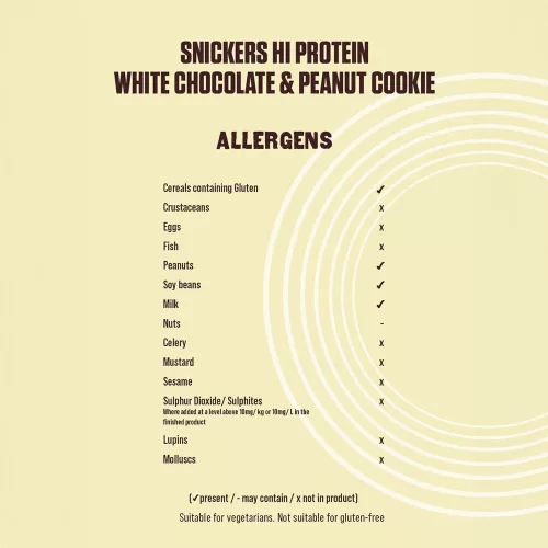 Snickers High Protein Cookie - Magas Fehérjetartalmú Sütemény - Fehércsokoládés Mogyoró 60 g