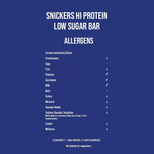 Snickers High Protein Low Sugar Bar - Alacsony Cukortartalmú Fehérjeszelet - Tejcsokoládé 57 g