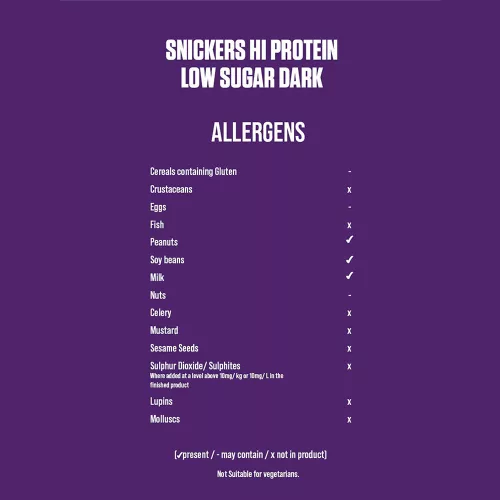 Snickers High Protein Low Sugar Bar - Alacsony Cukortartalmú Fehérjeszelet - Étcsokoládé 57 g