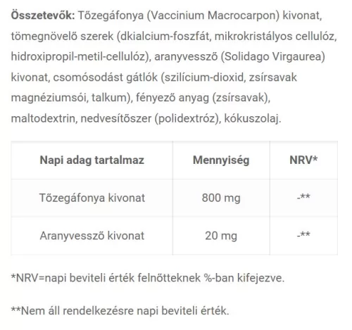 JutaVit Tőzegáfonya 800 mg + Aranyvessző Kivonat 100 Tabletta