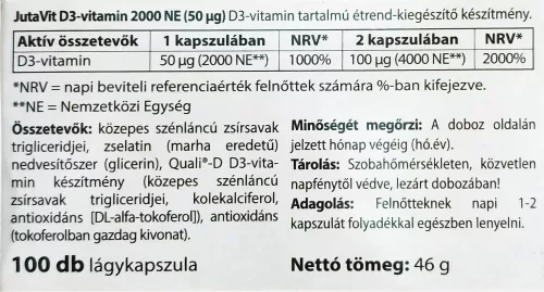 JutaVit D-vitamin (50mcg) 2000 NE 100 Lágykapszula