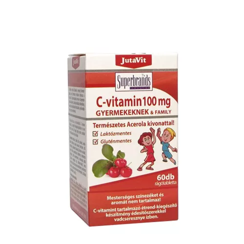 JutaVit C-vitamin 100mg Természetes Acerola kivonattal Gyerekeknek 60 Rágótabletta