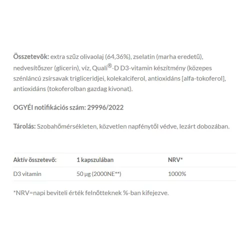 JutaVit D3-vitamin 2000NE (50 mcg) Olíva 100 Lágykapszula