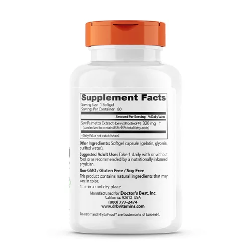 Doctor's Best Fűrészpálma Kivonat 320 mg kapszula - Saw Palmetto Standardized Extract 60 Lágykapszula