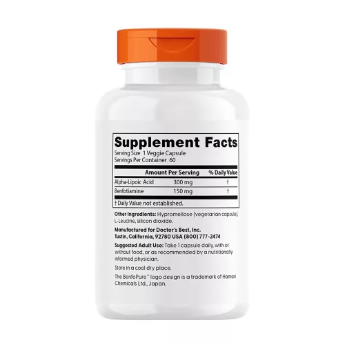 Doctor's Best Benfotiamin kapszula Alfa-liponsavval - Benfotiamine 150 + Alpha-Lipoic Acid 300 60 Veggie Kapszula