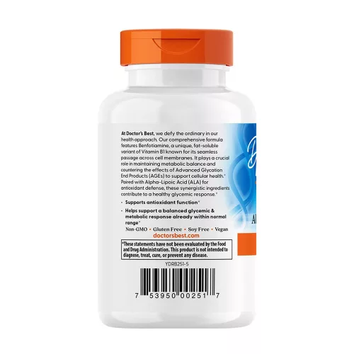 Doctor's Best Benfotiamin kapszula Alfa-liponsavval - Benfotiamine 150 + Alpha-Lipoic Acid 300 60 Veggie Kapszula