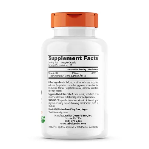 Doctor's Best Természetes K2-vitamin (MK7) 100 mcg kapszula - Natural Vitamin K2 100 mcg 60 Veg Kapszula