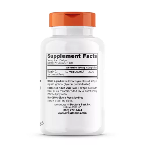 Doctor's Best D3-vitamin 2000 NE kapszula - Vitamin D3 2000 IU 180 Lágykapszula
