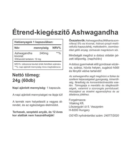 Vitaking Ashwagandha Kivonat 240 mg 60 Kapszula