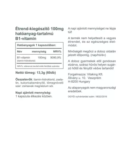 Vitaking B1-vitamin 100 mg 60 Kapszula
