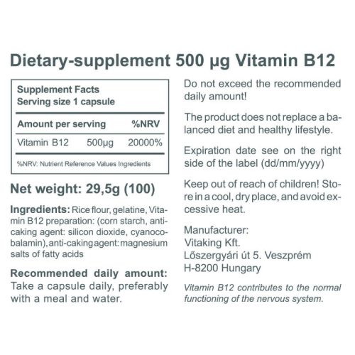 Vitaking B12-vitamin 500 mcg 100 Kapszula