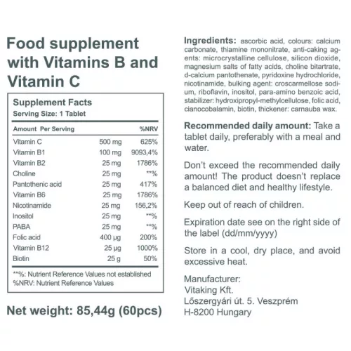Vitaking Stressz B-komplex Vitamin tabletta C-vitaminnal 60 Tabletta