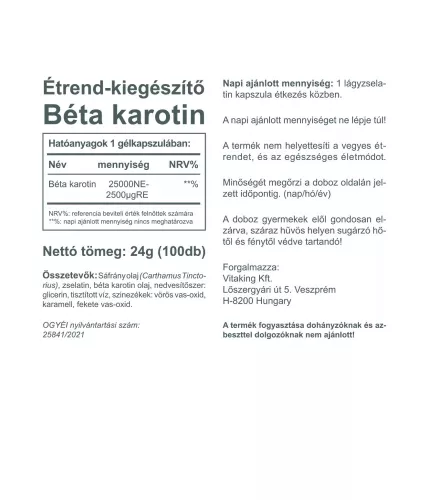 Vitaking Beta-Carotine 100 Lágykapszula