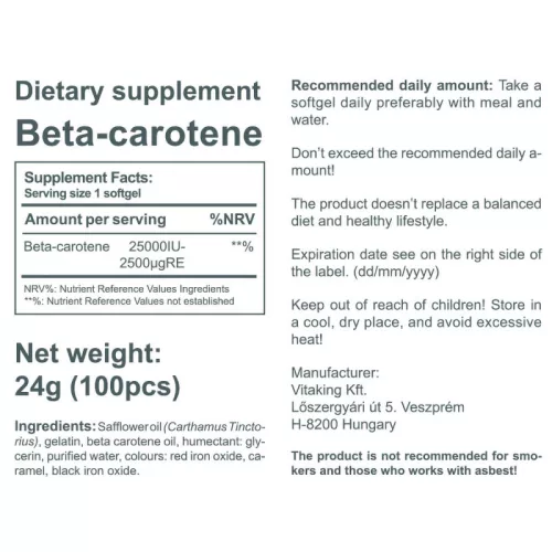 Vitaking Beta-Carotine 100 Lágykapszula