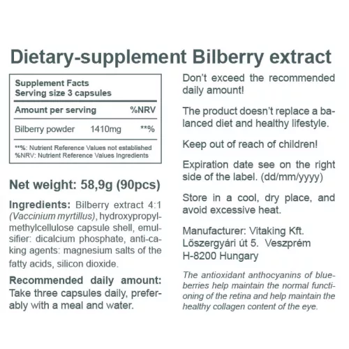 Vitaking Bilberry (Fekete Áfonya) 470 mg 90 Kapszula