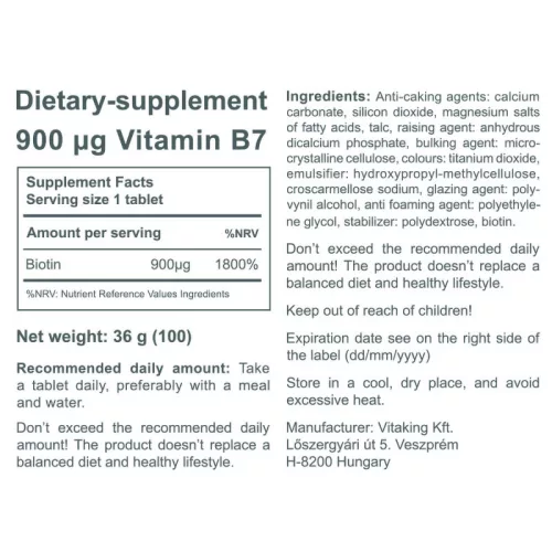 Vitaking Biotin 900 mcg 100 Tabletta