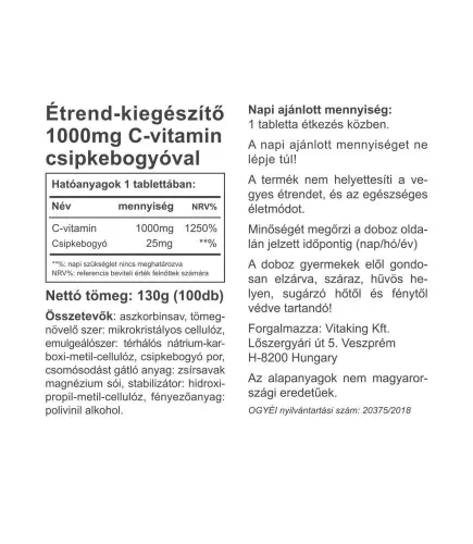 Vitaking C-vitamin 1000 mg tabletta Csipkebogyóval 100 Tabletta